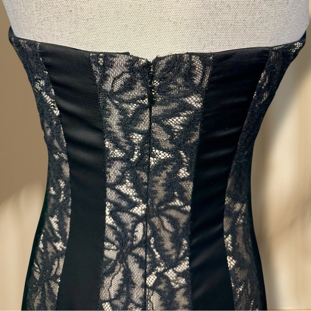 NWT Donna Karan Collection Strapless Black & Cream Satin/Lace Striped Midi Dress - Picture 10 of 16